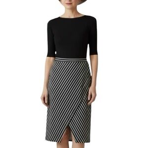 Black White Diagonal Stripe Faux-Wrap Pencil Skirt Daily Specials Women’s Large
